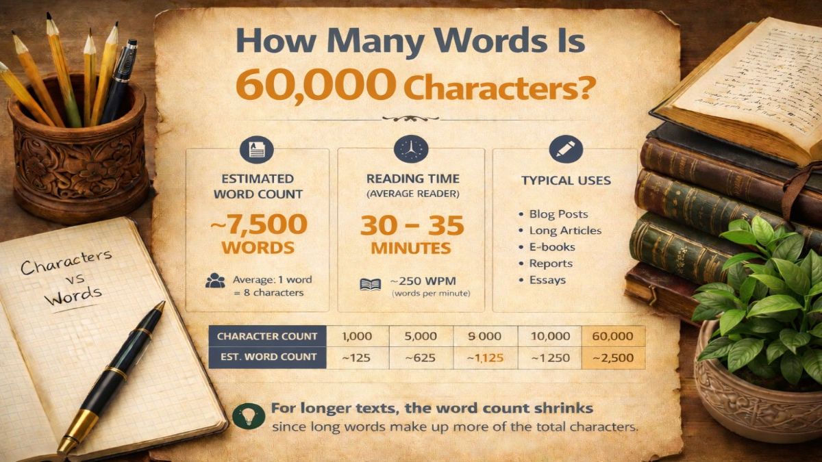 How many words is 60000 characters infographic